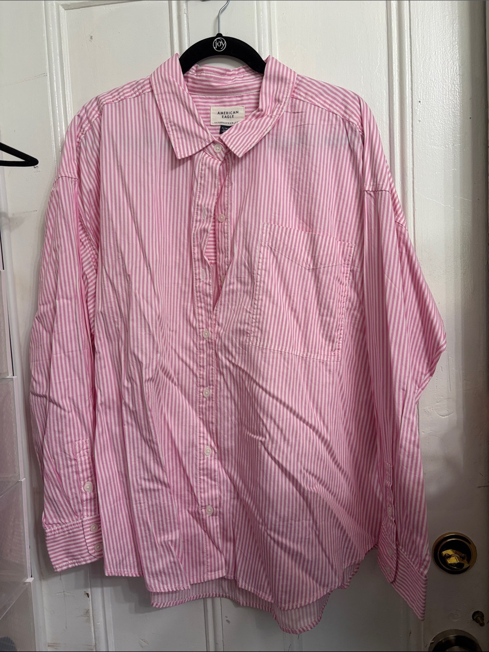 American Eagle Outfitters Pink and White Striped Button-Down Shirt